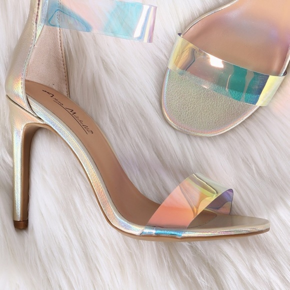 Liveloveglam_ Shoes - Gold PU Clear Band Ankle Strap Stiletto Heel